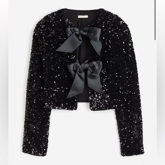 H&M Jackets & Blazers - H&M Black TIE-FRONT SEQUINED JACKET